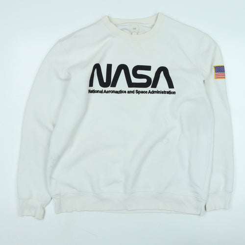 H&M Mens Ivory Polyester Pullover Sweatshirt Size L - Logo-NASA