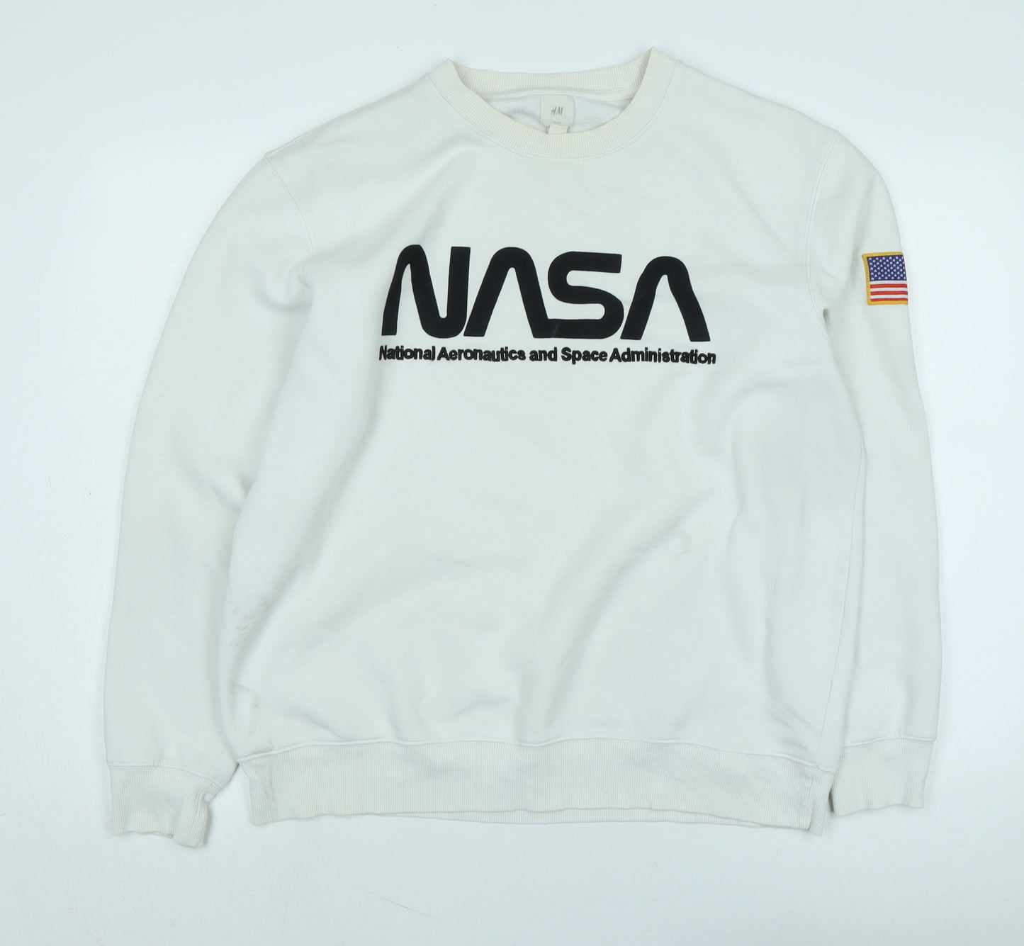 H&M Mens Ivory Polyester Pullover Sweatshirt Size L - Logo-NASA