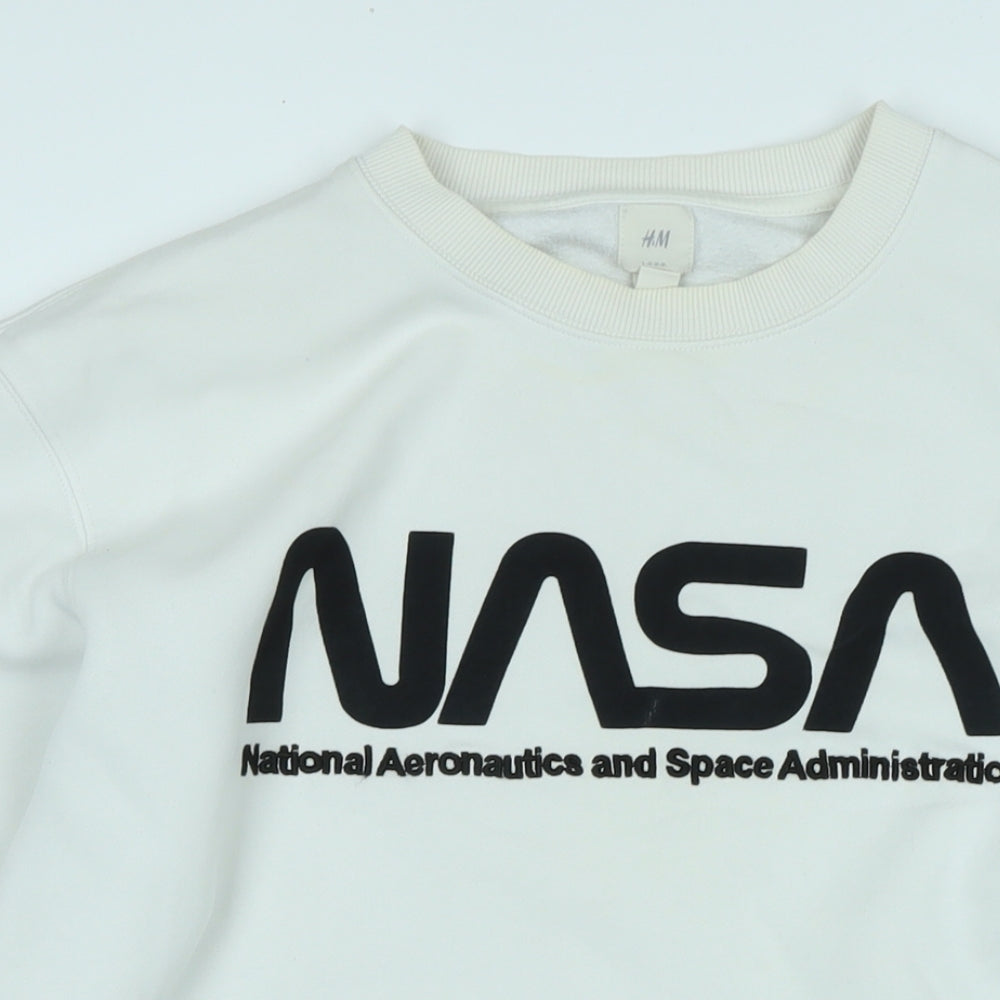 H&M Mens Ivory Polyester Pullover Sweatshirt Size L - Logo-NASA