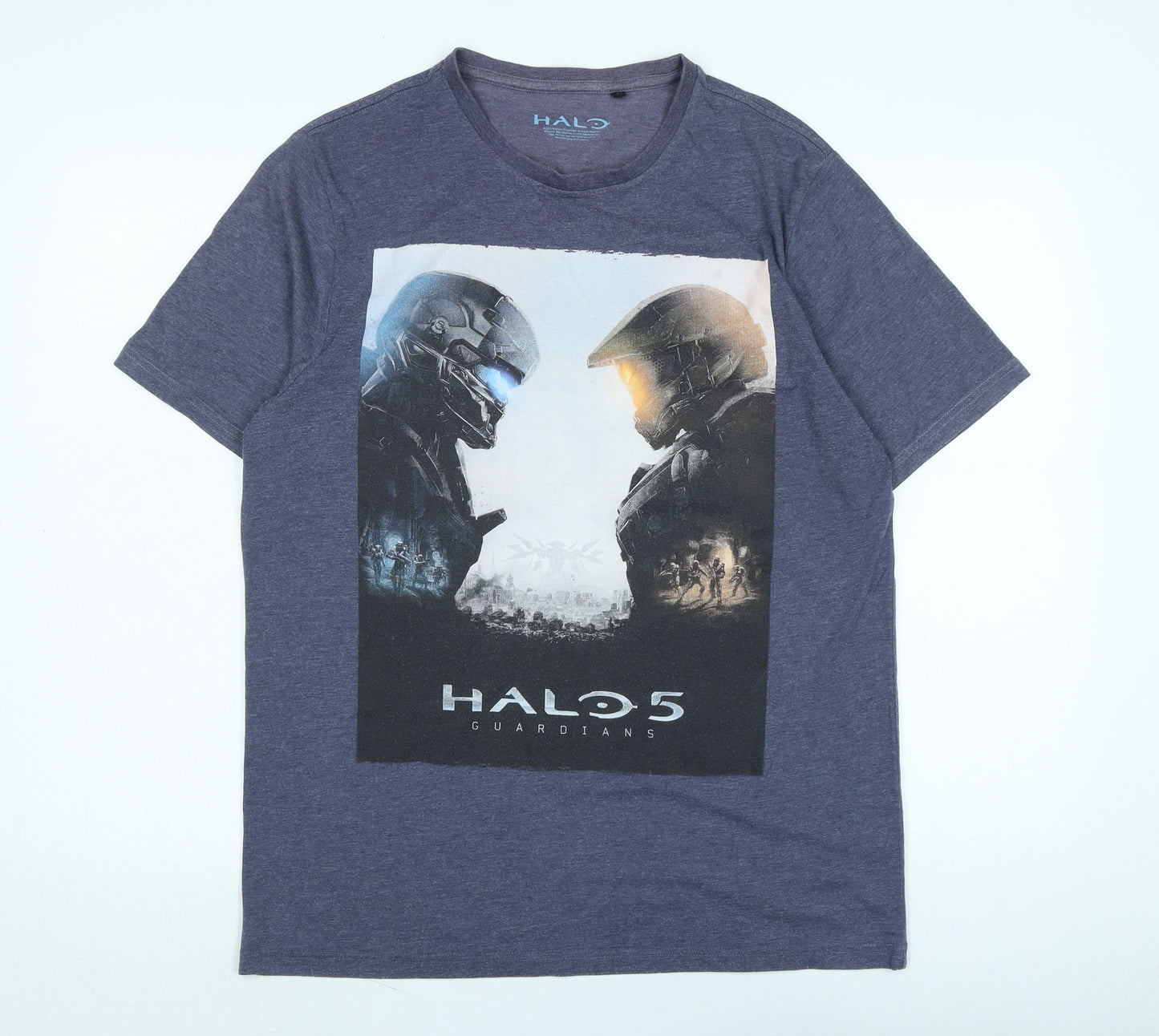 Halo Mens Blue Cotton T-Shirt Size M Henley - Logo - halo 5 - guardian