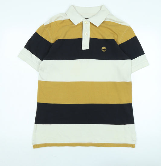 Timberland Mens Multicoloured Striped Cotton Polo Size M Collared - Logo