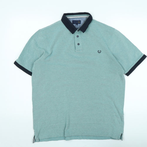 Lincoln Mens Blue Cotton Polo Size M Collared - Logo