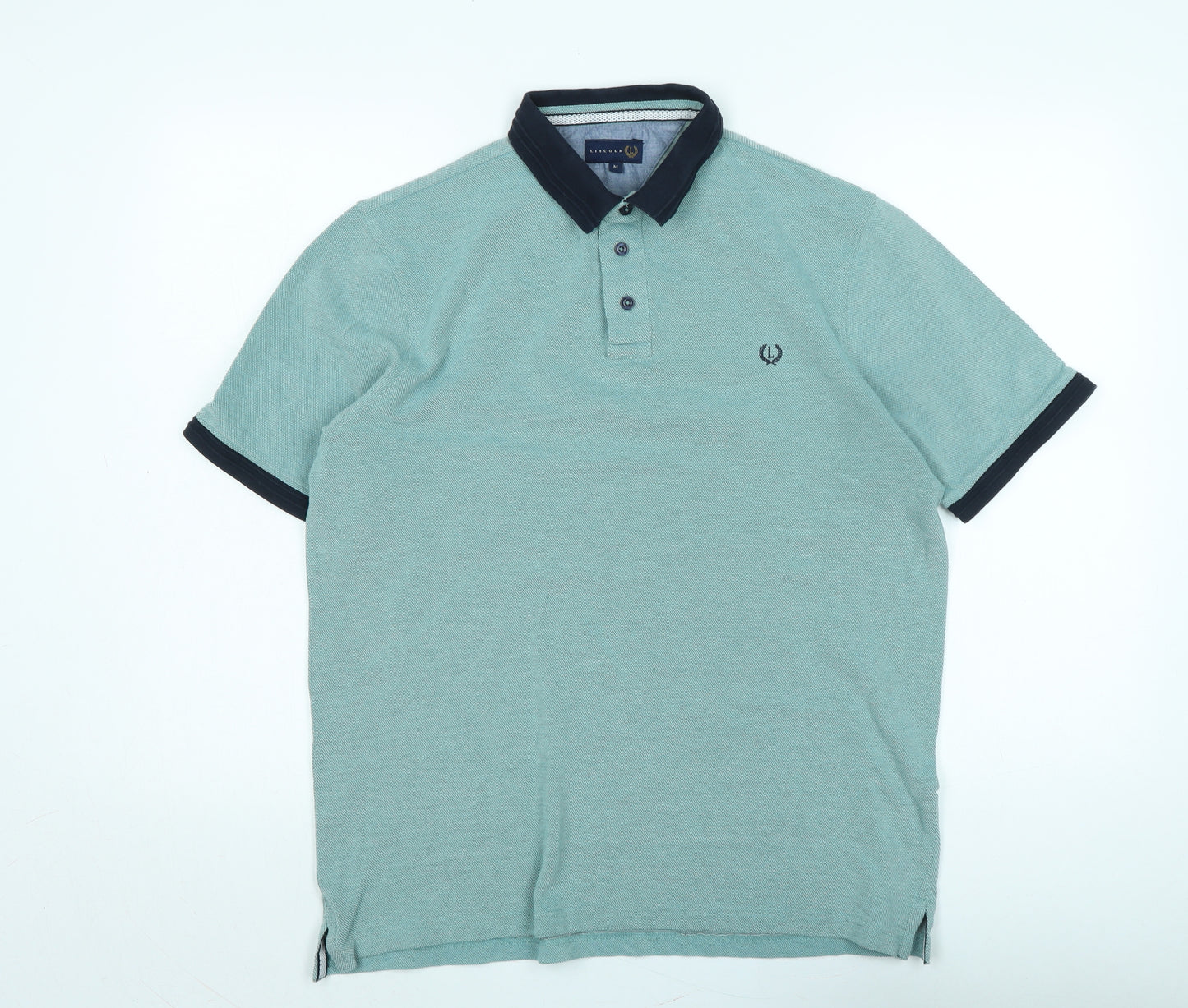 Lincoln Mens Blue Cotton Polo Size M Collared - Logo