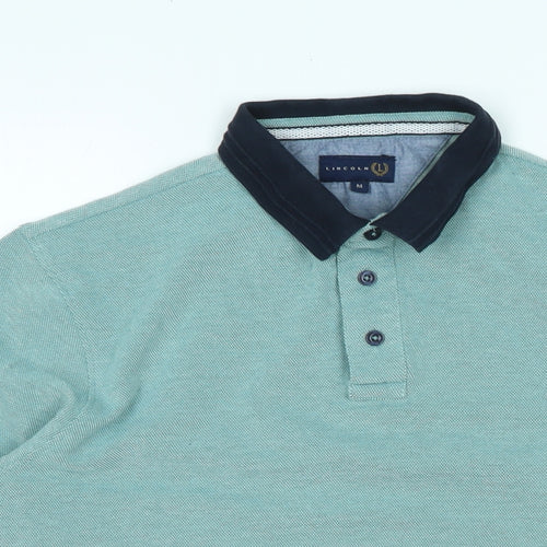 Lincoln Mens Blue Cotton Polo Size M Collared - Logo