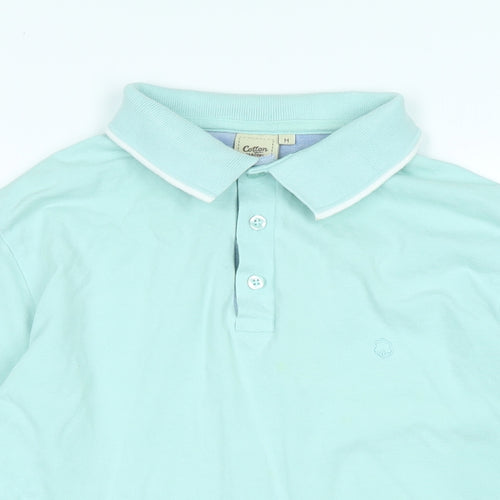 Cotton Traders Mens Green Cotton Polo Size M Collared - Logo