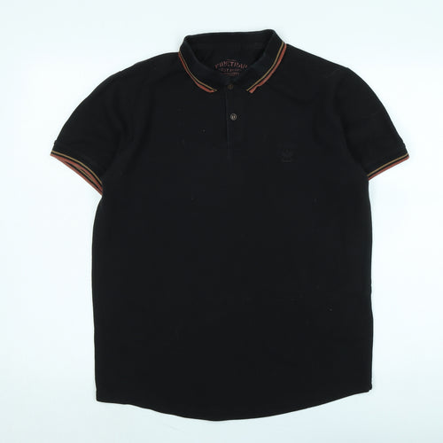 Firetrap Mens Black Cotton Polo Size L Collared - Logo