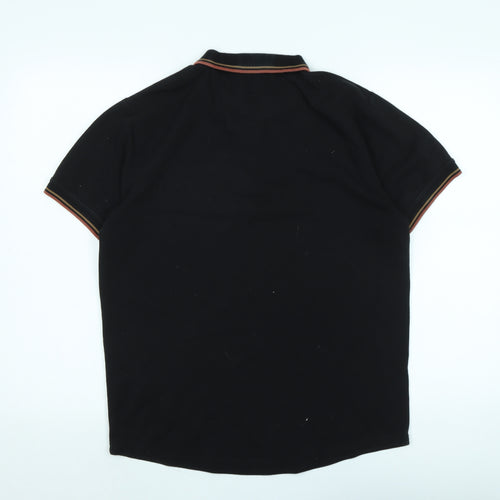 Firetrap Mens Black Cotton Polo Size L Collared - Logo