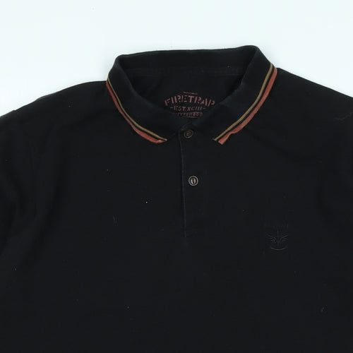 Firetrap Mens Black Cotton Polo Size L Collared - Logo