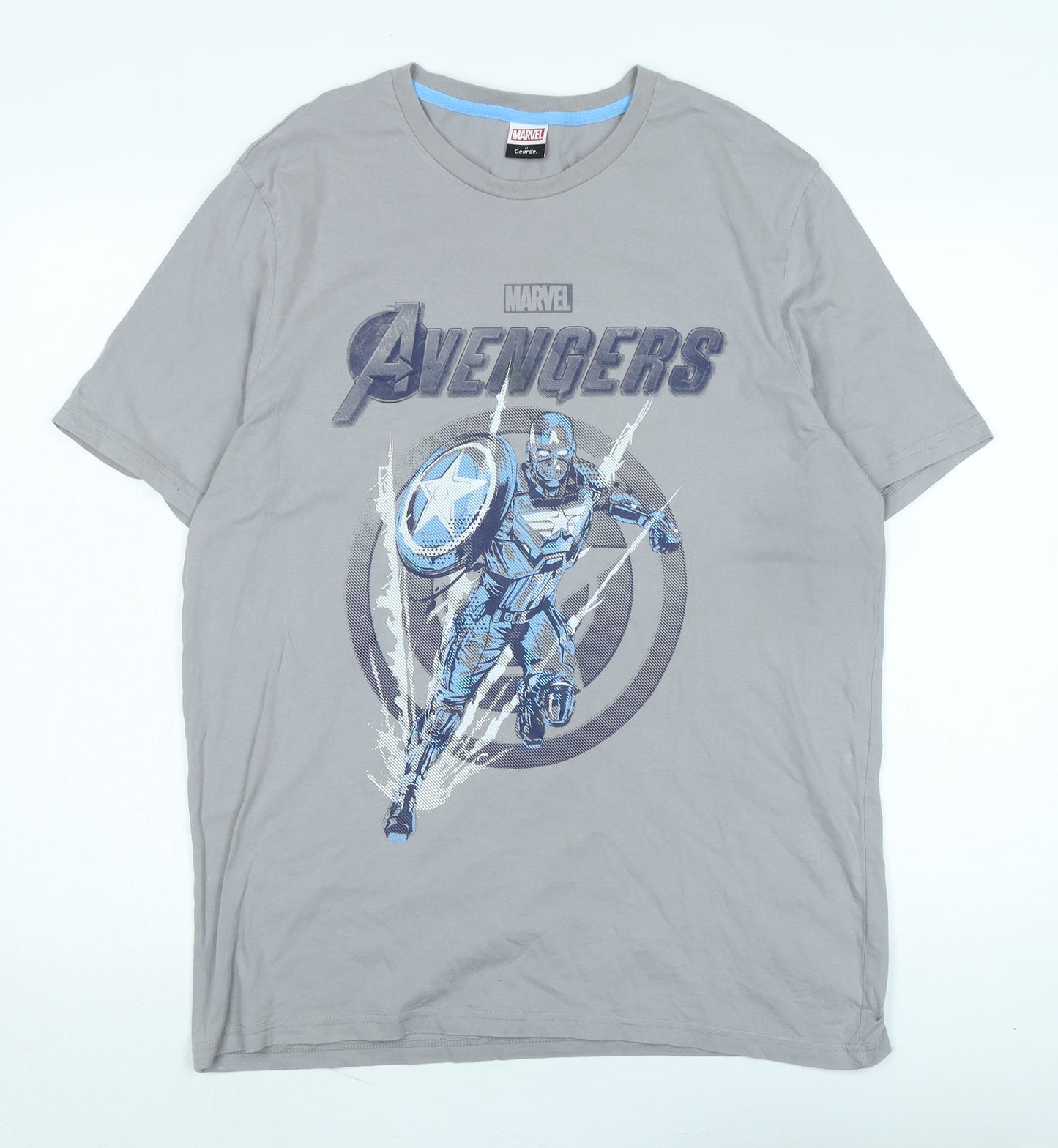 Marvel Mens Grey Cotton T-Shirt Size L Crew Neck - Logo - Avengers