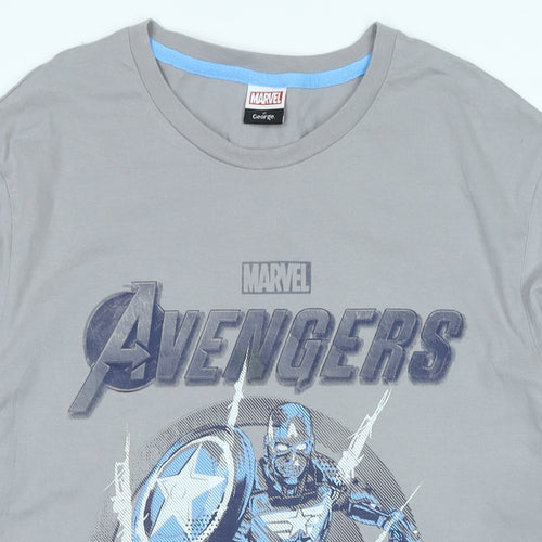 Marvel Mens Grey Cotton T-Shirt Size L Crew Neck - Logo - Avengers