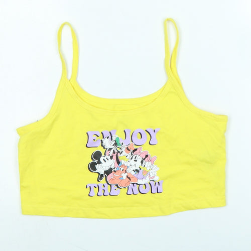 Disney Womens Yellow Cotton Camisole Tank Size S Square Neck - Logo - Enjoy the now
