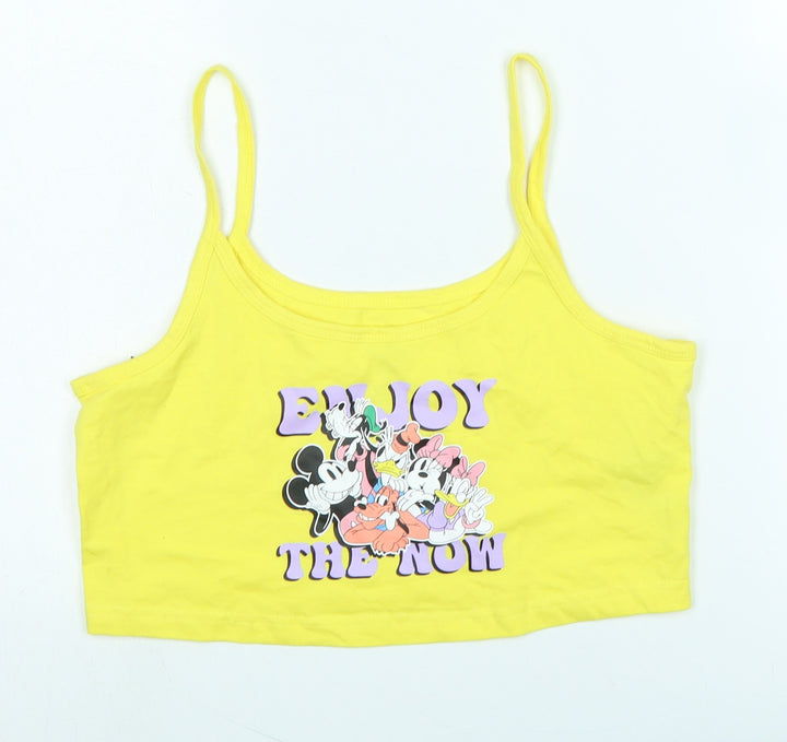 Disney Womens Yellow Cotton Camisole Tank Size S Square Neck - Logo - Enjoy the now