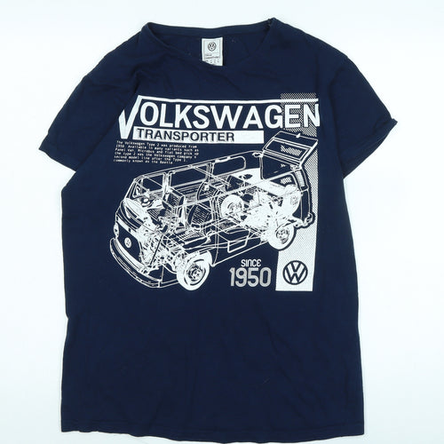 Volkswagen Mens Blue Cotton T-Shirt Size L Crew Neck - Logo - Volkswagon