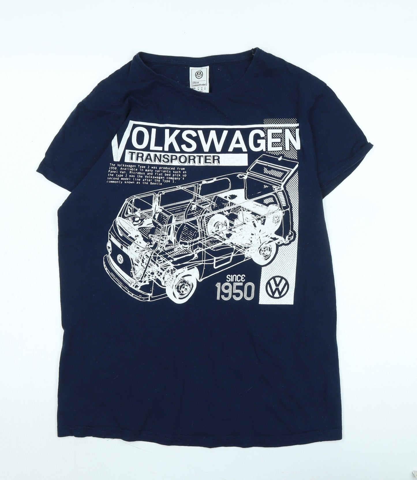 Volkswagen Mens Blue Cotton T-Shirt Size L Crew Neck - Logo - Volkswagon