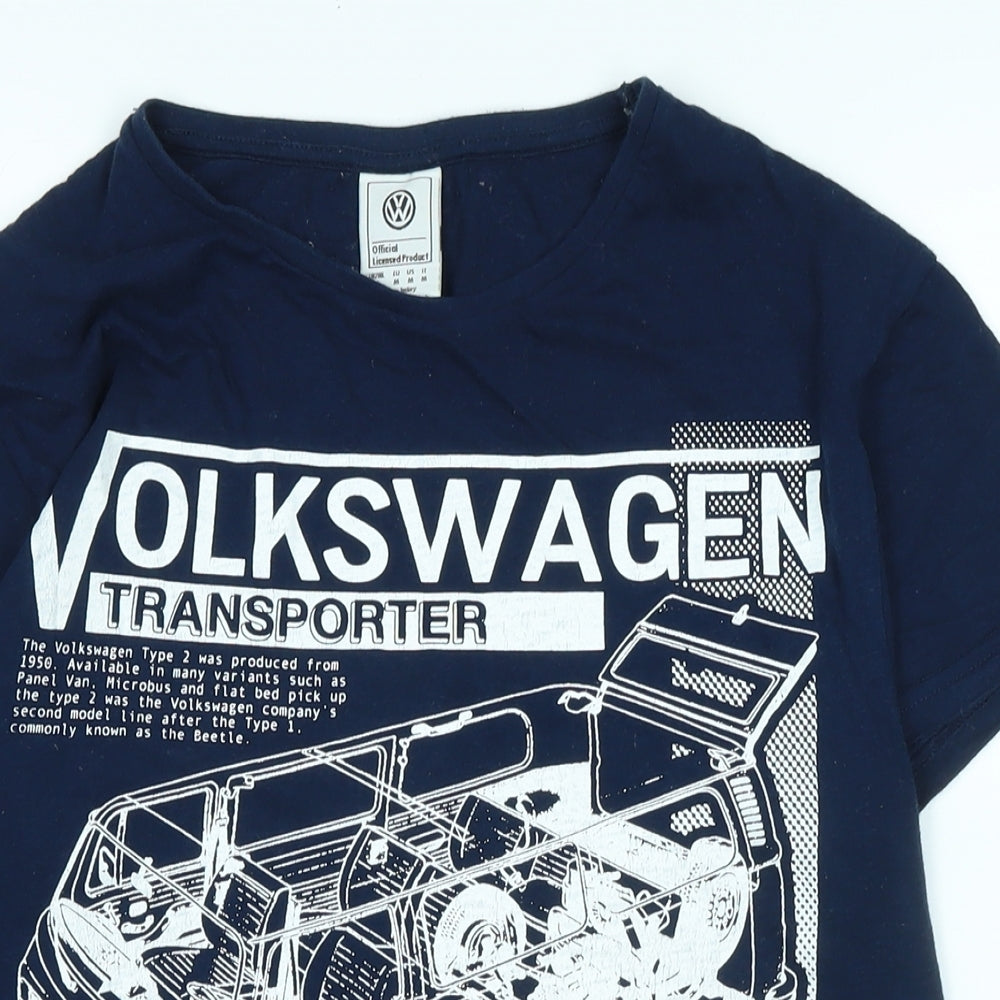 Volkswagen Mens Blue Cotton T-Shirt Size L Crew Neck - Logo - Volkswagon