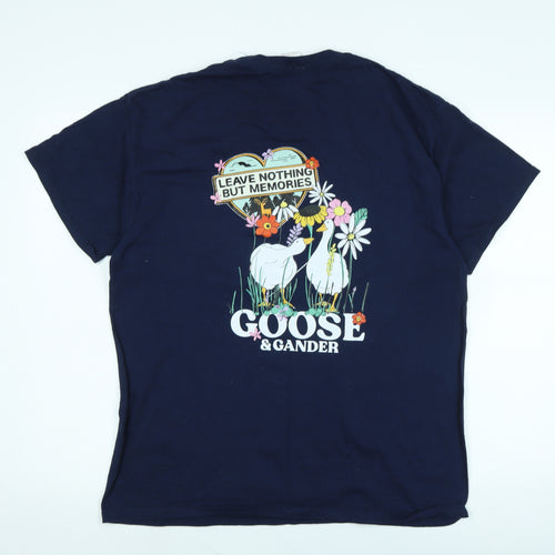 G&G Womens Blue Cotton Basic T-Shirt Size L Crew Neck - Logo - Goose and gander