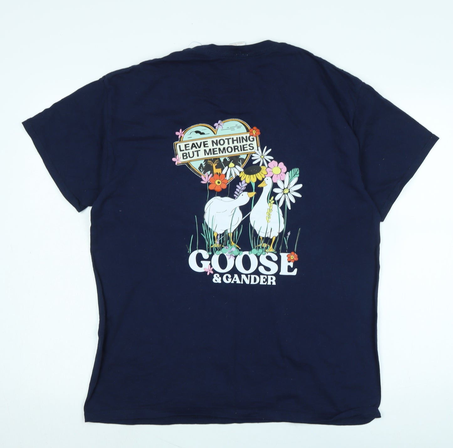 G&G Womens Blue Cotton Basic T-Shirt Size L Crew Neck - Logo - Goose and gander