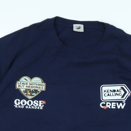 G&G Womens Blue Cotton Basic T-Shirt Size L Crew Neck - Logo - Goose and gander