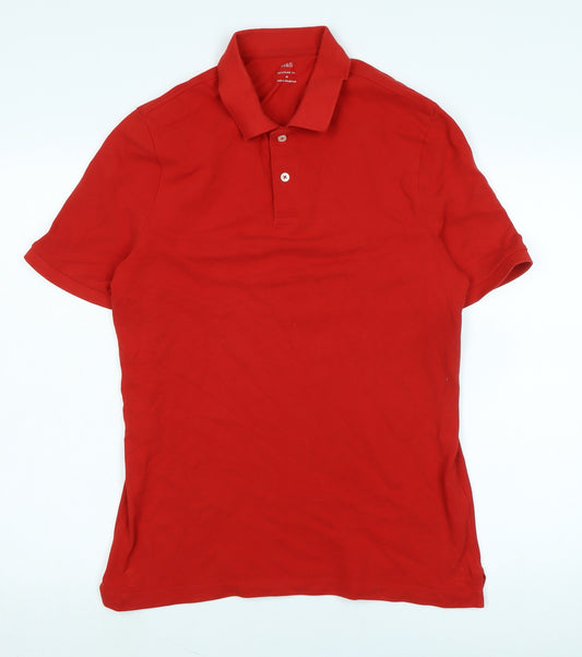 Marks and Spencer Mens Red Cotton Polo Size M Collared