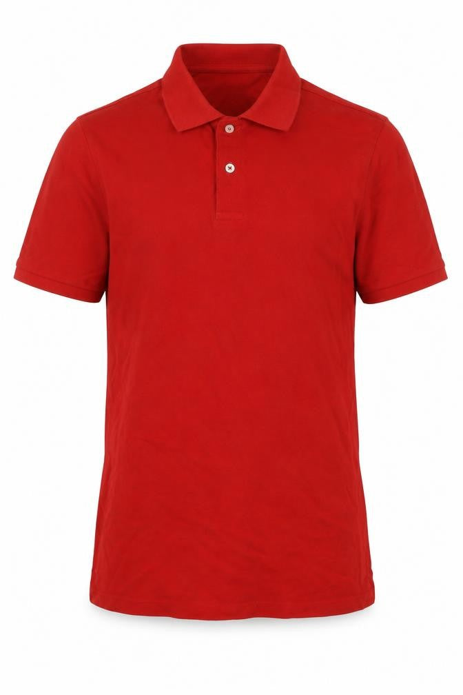 Front view of Marks & Spencer men’s red cotton polo, size M, collared