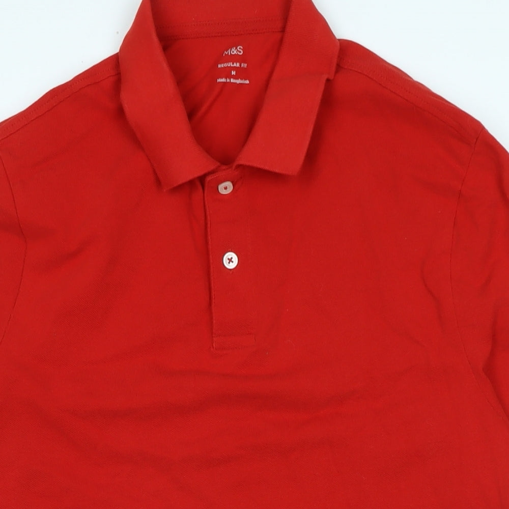 Marks and Spencer Mens Red Cotton Polo Size M Collared