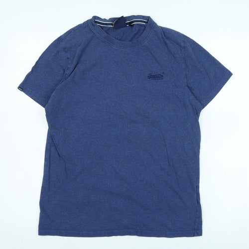 Superdry Mens Blue Cotton T-Shirt Size L Crew Neck - Logo