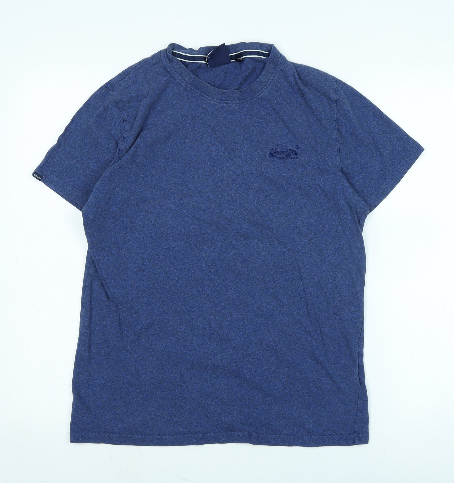 Superdry Mens Blue Cotton T-Shirt Size L Crew Neck - Logo