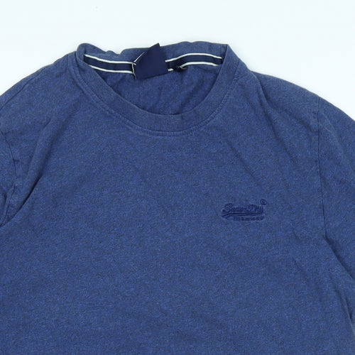 Superdry Mens Blue Cotton T-Shirt Size L Crew Neck - Logo