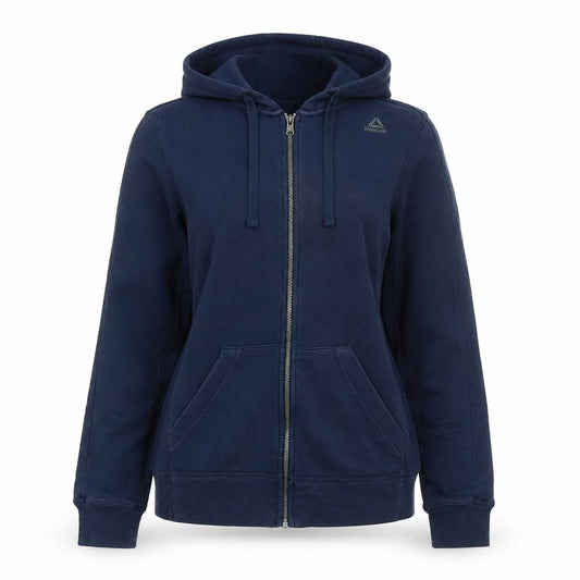 Front view of Reebok women’s blue jacket, size S, zip - logo
