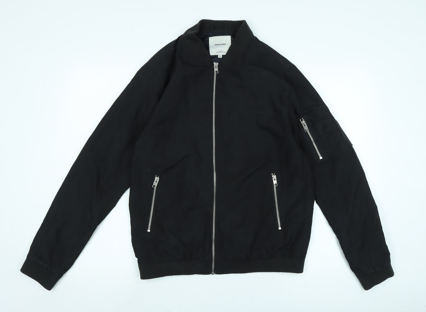 JACK & JONES Mens Black Bomber Jacket Jacket Size M Zip - Logo