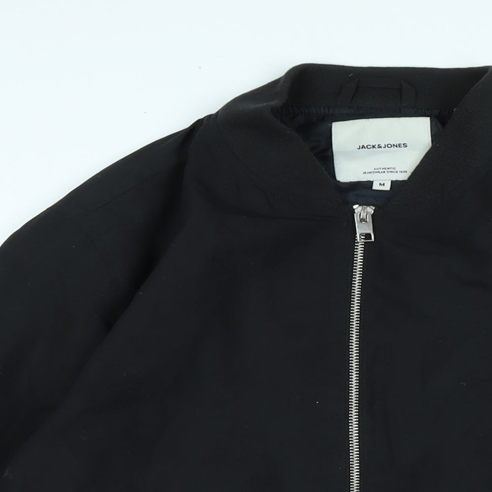 JACK & JONES Mens Black Bomber Jacket Jacket Size M Zip - Logo