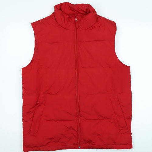 Lands End Mens Red Gilet Waistcoat Size M Zip - Logo