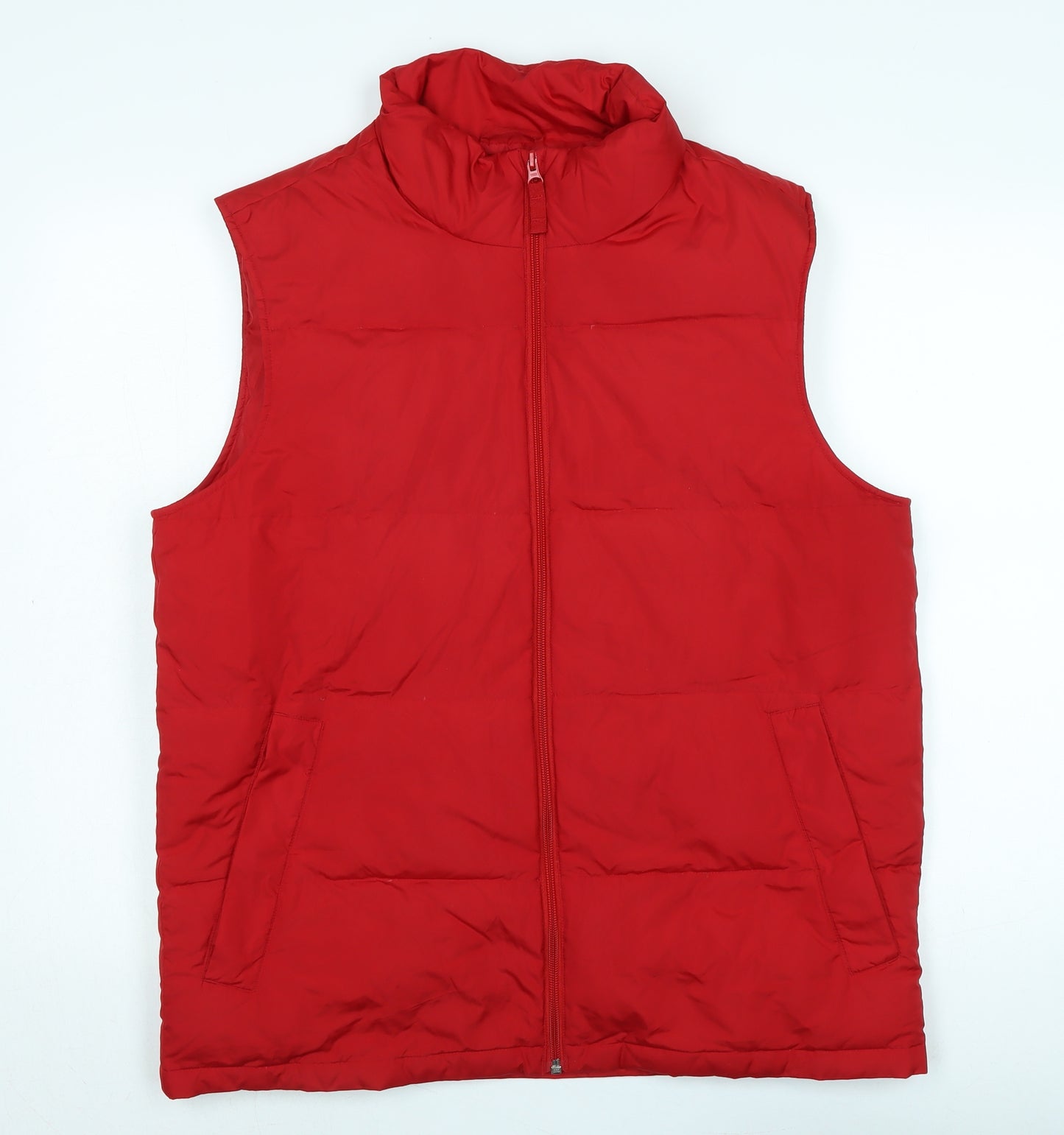 Lands End Mens Red Gilet Waistcoat Size M Zip - Logo