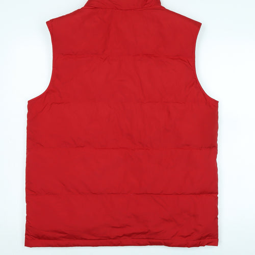 Lands End Mens Red Gilet Waistcoat Size M Zip - Logo