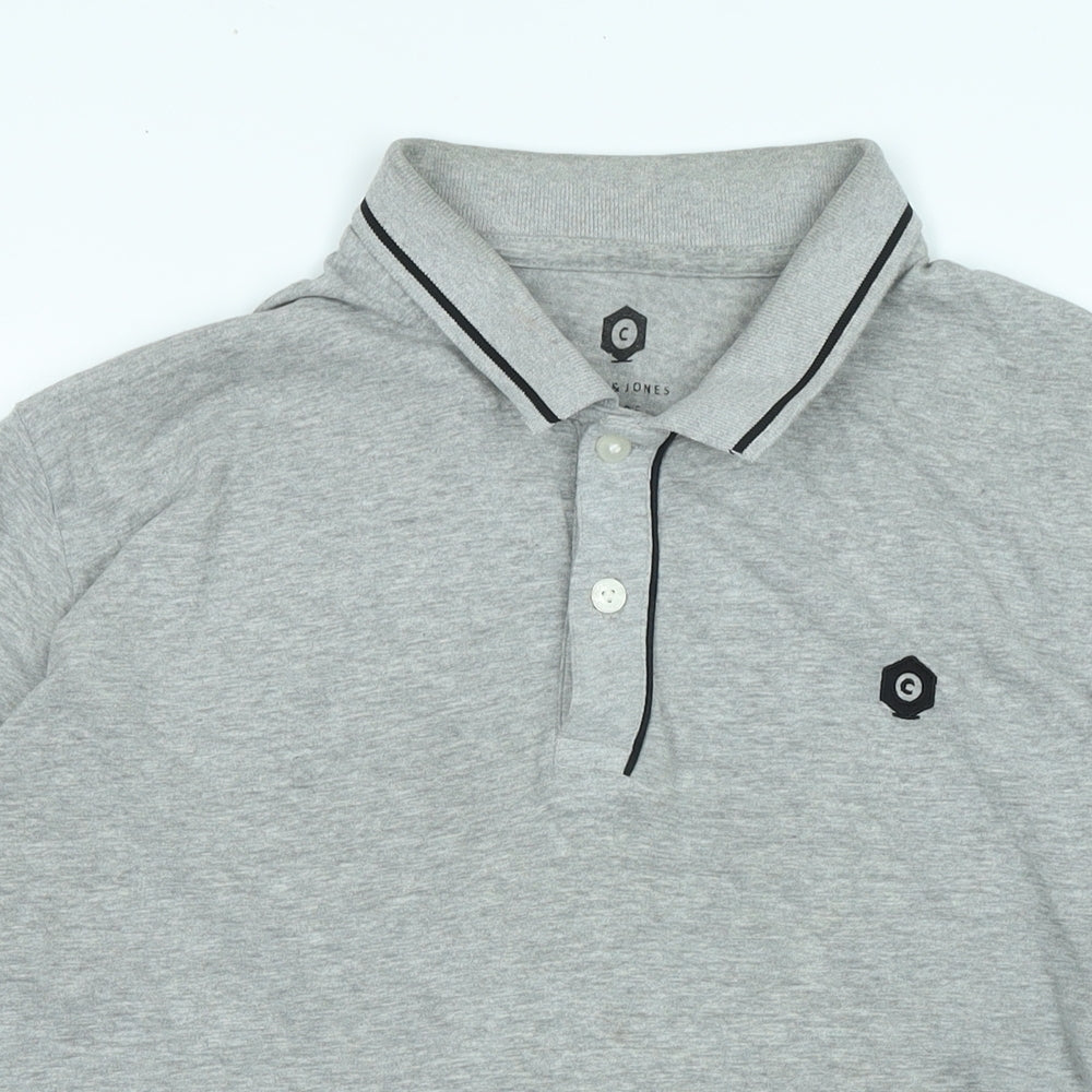 JACK & JONES Mens Grey Cotton Polo Size S Collared - Logo