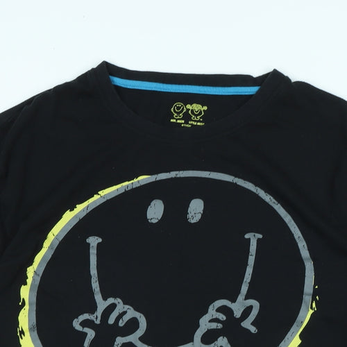 Mr men Mens Black Cotton T-Shirt Size XL Crew Neck - Logo - Give us a smile