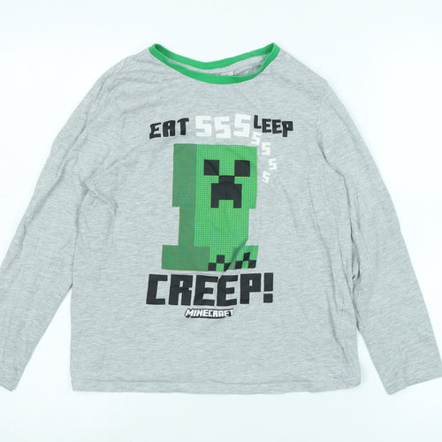 Minecraft Boys Grey Cotton Jersey T-Shirt Size 12 Years Crew Neck - Logo - eat , sleep ,creep