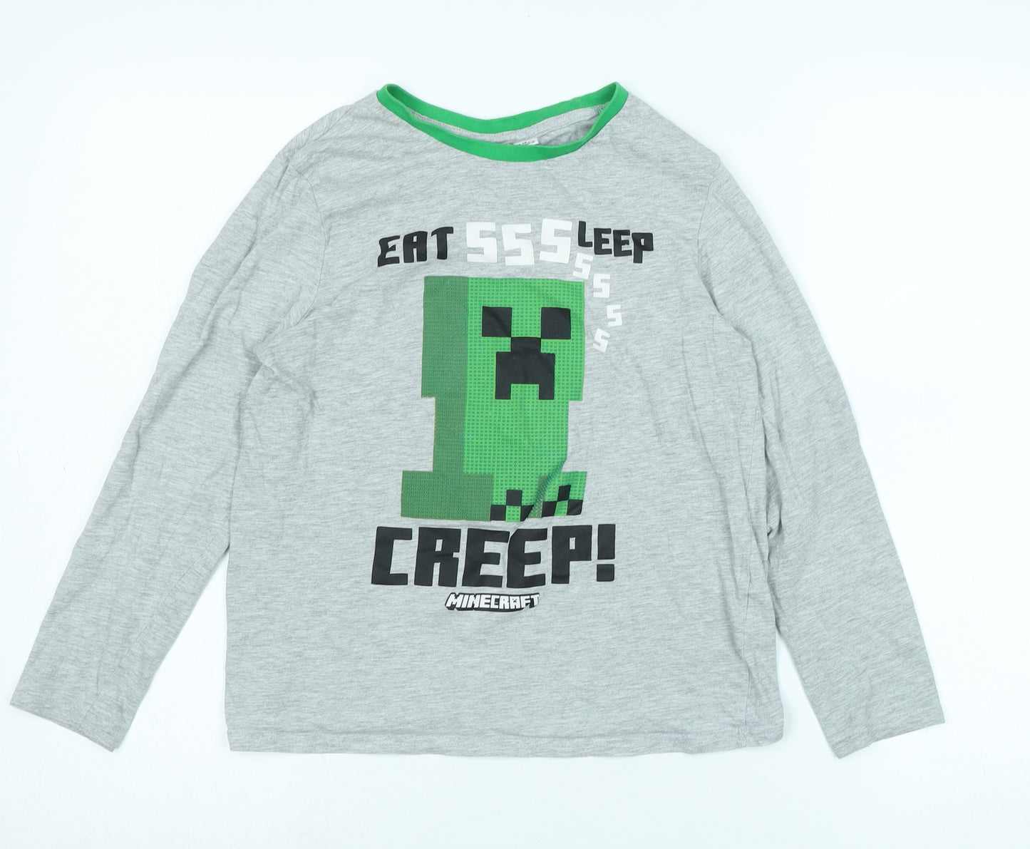 Minecraft Boys Grey Cotton Jersey T-Shirt Size 12 Years Crew Neck - Logo - eat , sleep ,creep