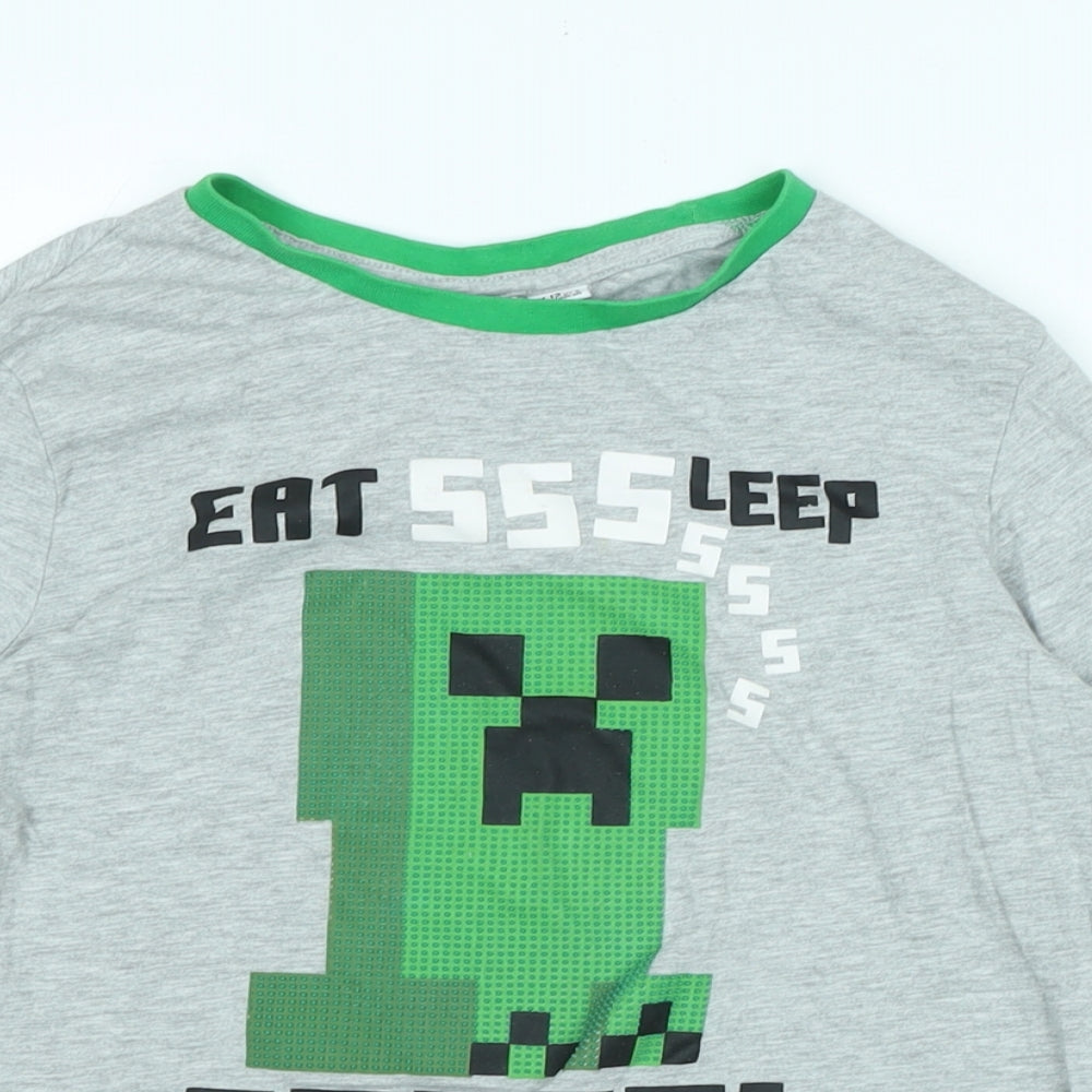 Minecraft Boys Grey Cotton Jersey T-Shirt Size 12 Years Crew Neck - Logo - eat , sleep ,creep