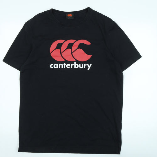 Canterbury Mens Black Cotton T-Shirt Size L Crew Neck - Logo