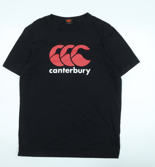 Canterbury Mens Black Cotton T-Shirt Size L Crew Neck - Logo