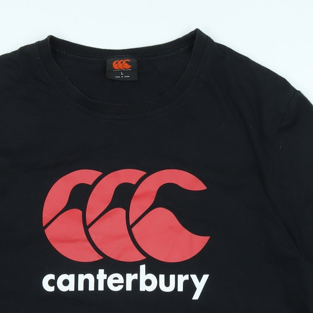 Canterbury Mens Black Cotton T-Shirt Size L Crew Neck - Logo