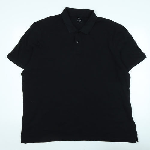 Marks and Spencer Mens Black Cotton Polo Size 3XL Collared