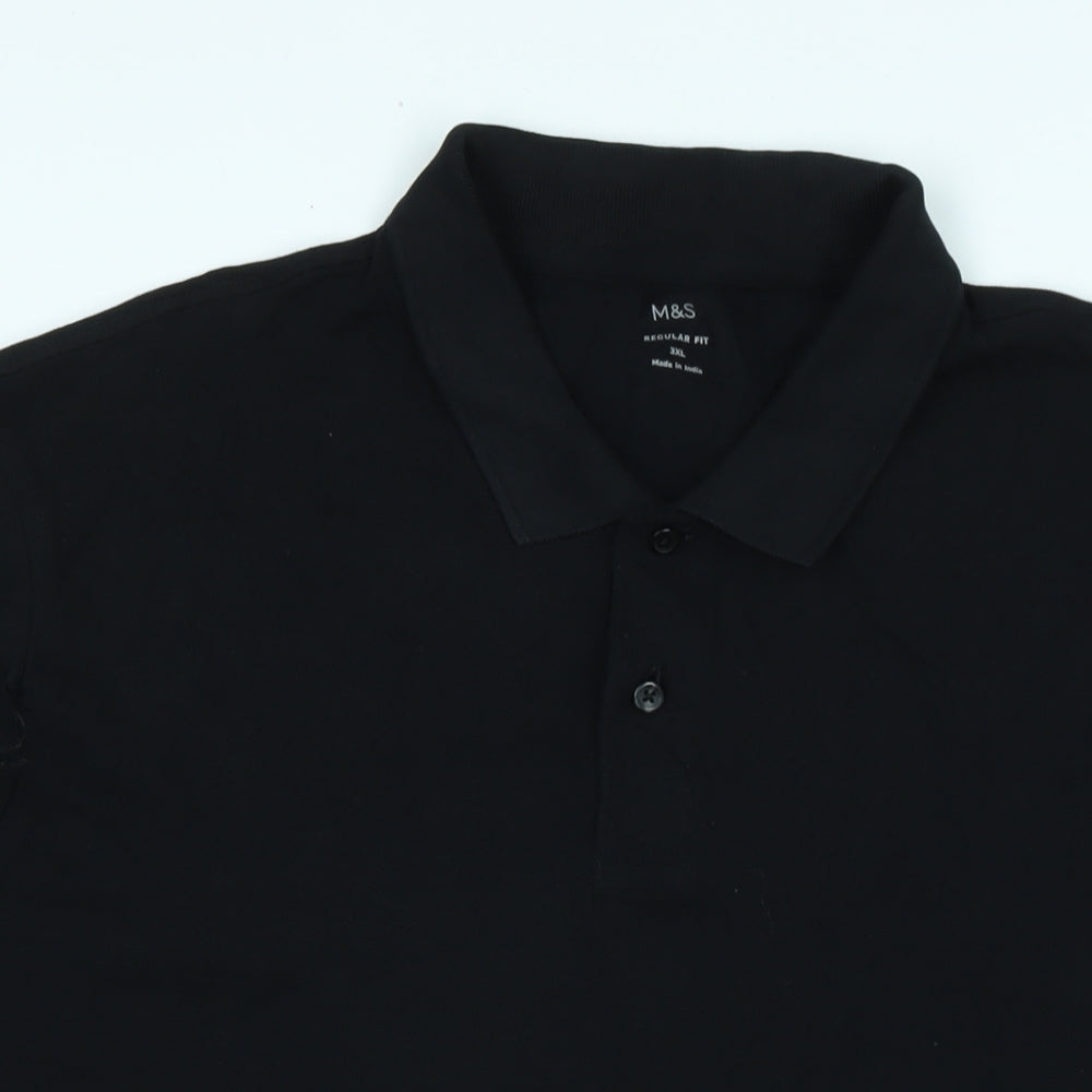 Marks and Spencer Mens Black Cotton Polo Size 3XL Collared