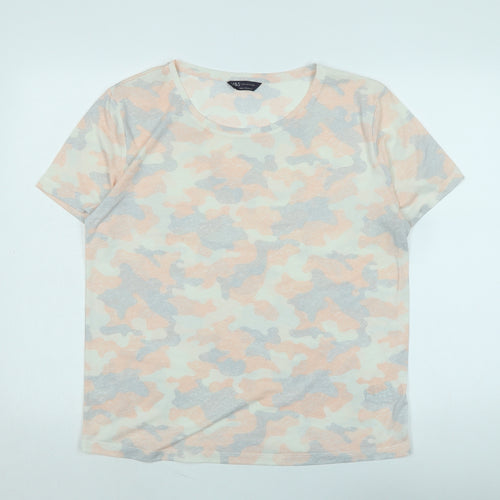 Marks and Spencer Womens Multicoloured Camouflage Cotton Basic T-Shirt Size 12 Scoop Neck