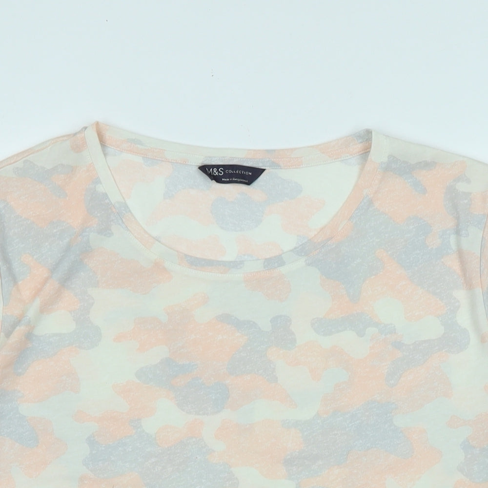 Marks and Spencer Womens Multicoloured Camouflage Cotton Basic T-Shirt Size 12 Scoop Neck