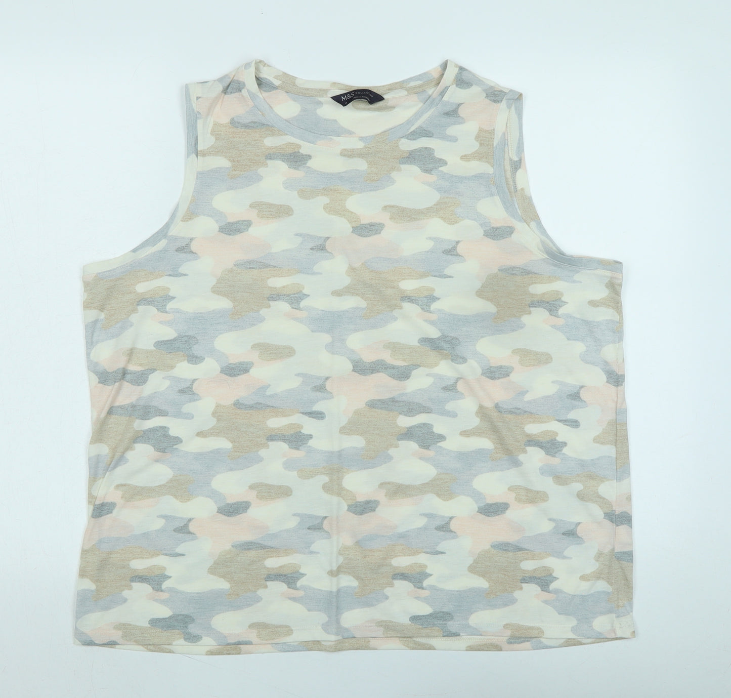 Marks and Spencer Womens Multicoloured Camouflage Polyester Basic Tank Size 18 Scoop Neck