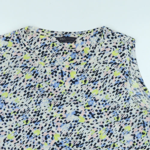 Marks and Spencer Womens Multicoloured Animal Print Polyester Basic T-Shirt Size 18 Scoop Neck