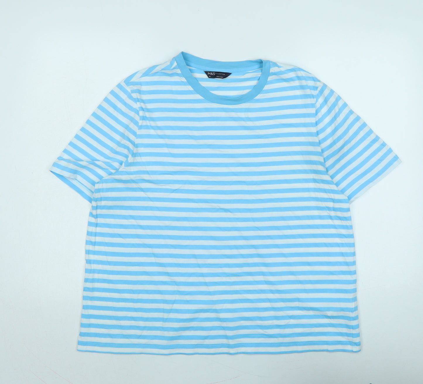 Marks and Spencer Womens Blue Cotton Basic T-Shirt Size 18 Scoop Neck