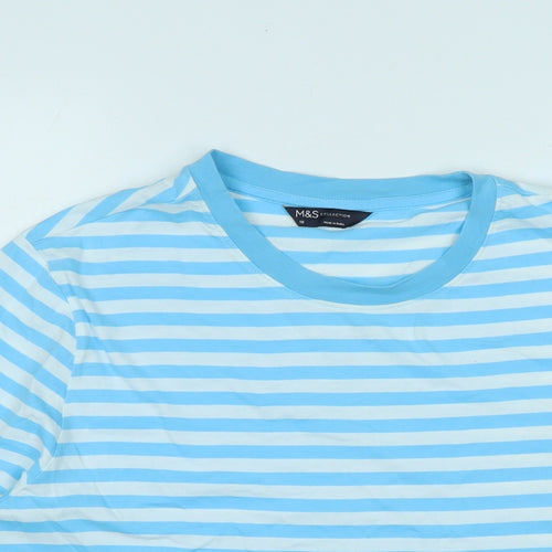 Marks and Spencer Womens Blue Cotton Basic T-Shirt Size 18 Scoop Neck